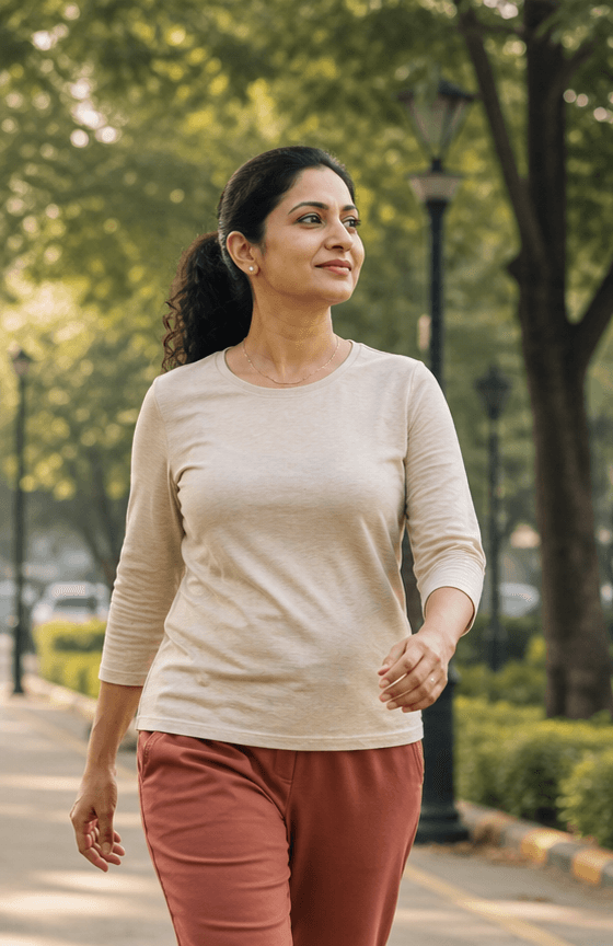 A woman rediscovering the confidence to walk outdoors